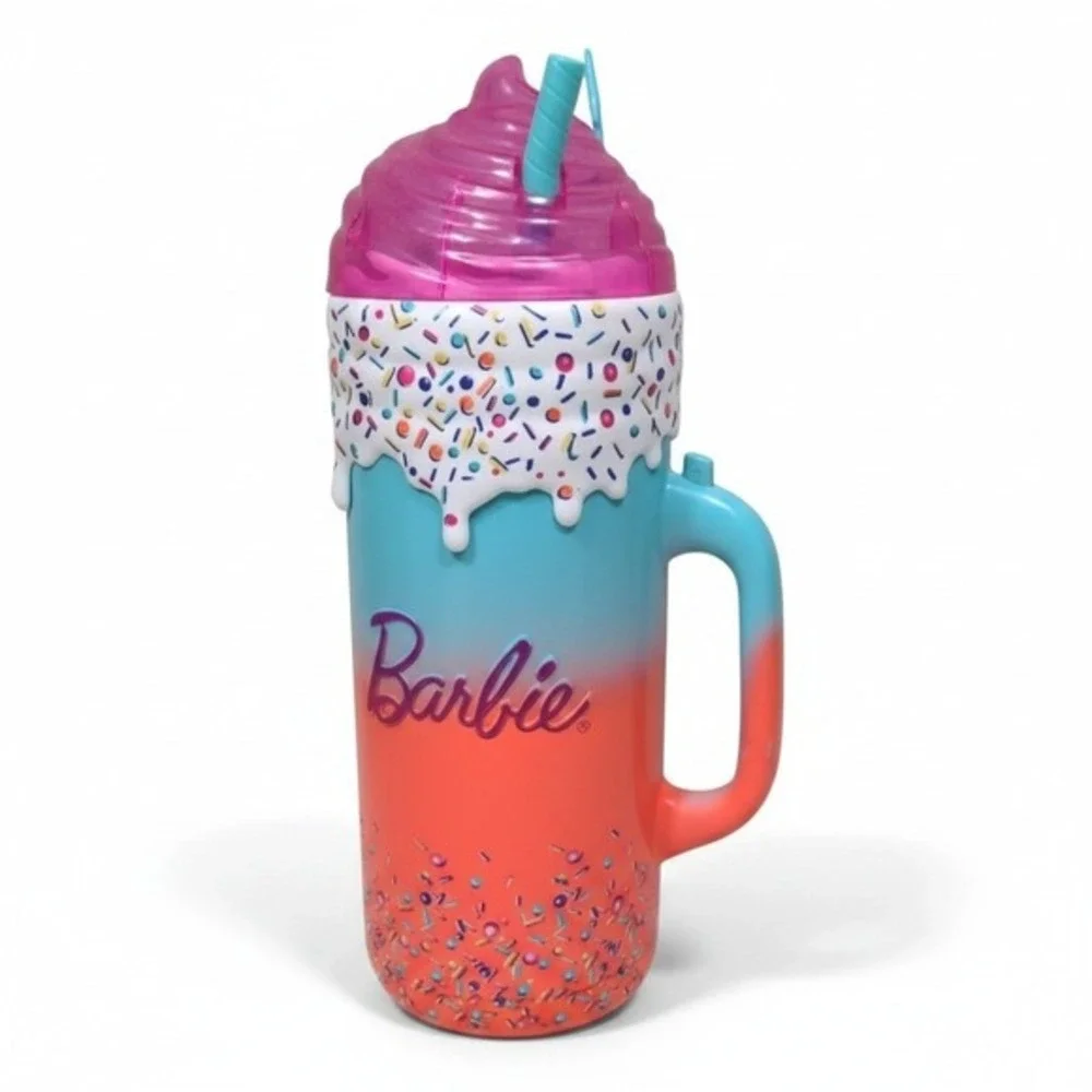 Mattel Barbie Milkshake Tumbler Cup 40oz 2023 New Teal Pink Sprinkles‎ Huge Mug